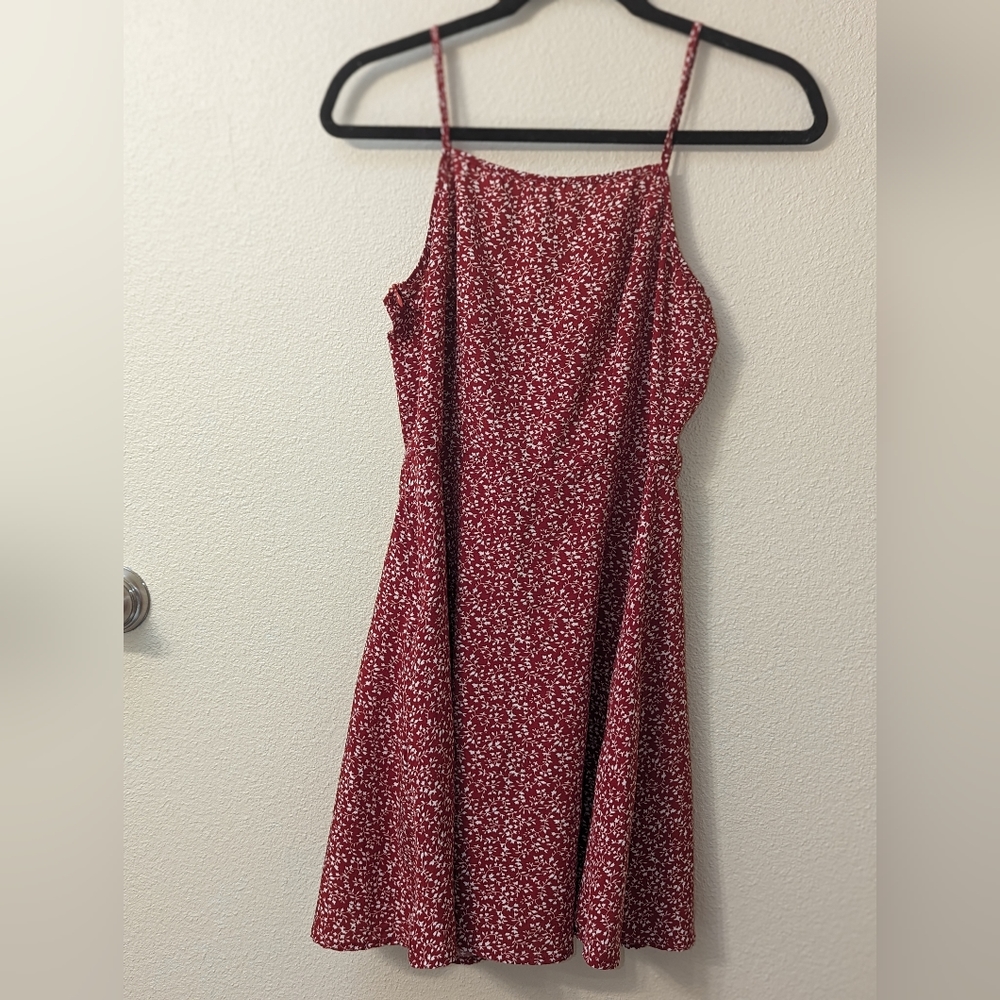 Burnt Red Floral Print Mini Dress